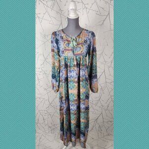 Jaase Colorful Floral Bohemian Flowy Peasant Maxi Dress